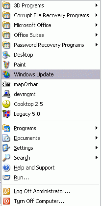 Windows Update Start Menu choice