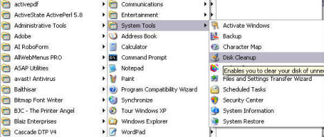 Start Menu System Tools folder screenshot