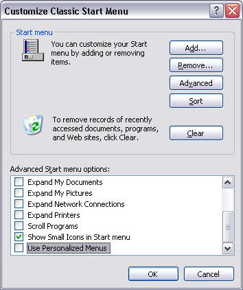 Customize Classic Menus options screenshot
